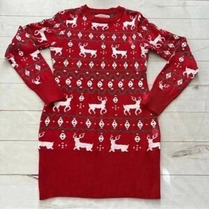 Tipsy Elves Womens Fair Isle knit red reindeer sweater dress Size S